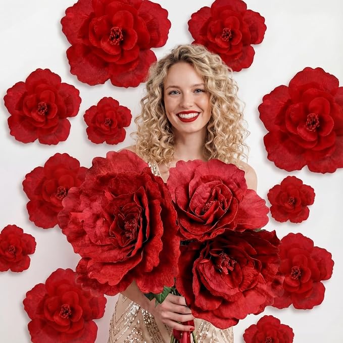 Norme 6 Pcs Derby Day Giant Flowers for Decoration 12, 16, 20 Inch Large Artificial Rose Petals Giant Flowers Large Red Peony for Wedding Arch Decoration, Home Decor, Anniversary Birthday