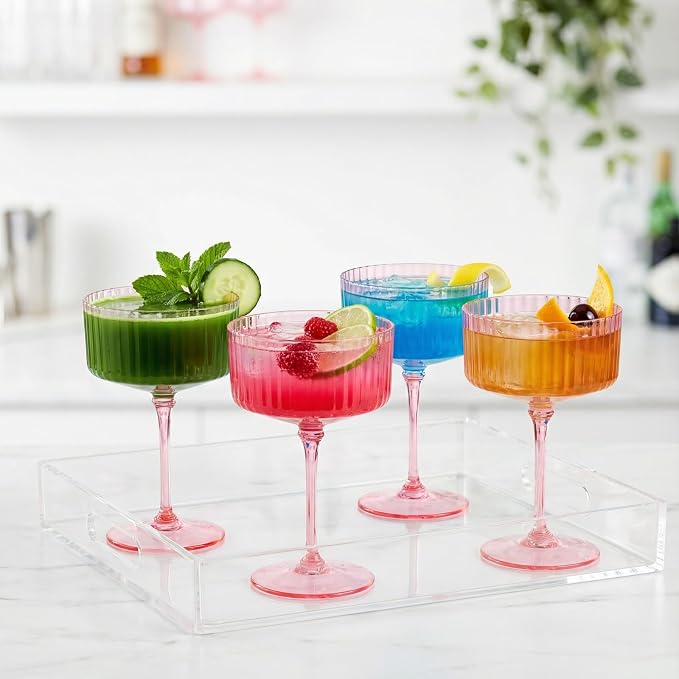 LIYH 20pcs Pink Martini Glasses 10 Oz Martini Glasses Plastic Disposable Pink Coupe Glasses Plastic Champagne Tower Disposable Martini Cups Perfect for Any Party,Bar,Cocktail,Beverage,Party