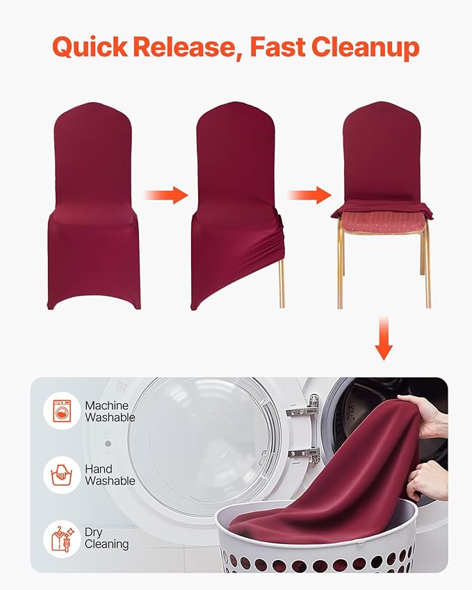 VEVOR Chair Covers, Polyester Spandex Chair Cover, Stretch Slipcovers for Wedding Party Dining Banquet Flat-Front Chair Covers (Burgundy-a, 50PCS)