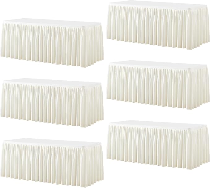 Wish Care 6 Pack Cream Rectangle Table Clothes for 8 Foot Tables, Polyester Fitted Tablecloths 8ft Stretch Table Cover for Wedding, Birthday, Parties, Trade Show, Craft Show
