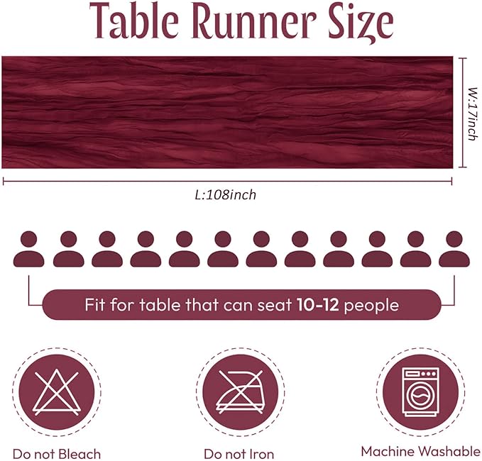 25 Pack Burgundy Red Cheesecloth Table Runner 17 x 108 Inch Gauze Table Runner Fabric Semi Sheer Cheese Cloth Table Decor Bulk for Rustic Romantic Wedding Baby Shower Table Decoration