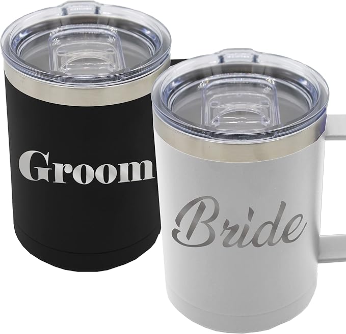 My Personal Memories Bride and Groom Insulated Travel Tumbler Set of 2 - Engraved To Go Cup Gift for Wedding, Rehearsal Dinner Party, Honeymoon, Reception (15 oz Coffee Tumbler Set)