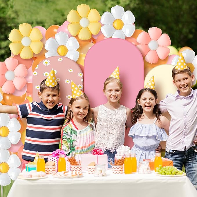 Foilswirl 34 Pieces Daisy Birthday Party Decorations 4ft 5ft 6ft Daisy Arch Backdrop Covers Spandex Arch Backdrop Cover Pastel Macaron and Flower Design Balloons for Spring Boho Wedding Birthday Party