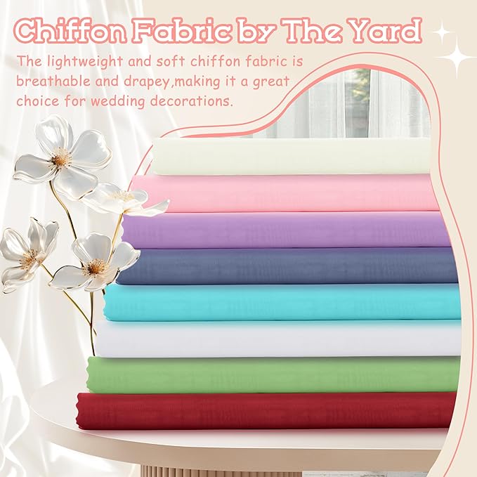 VACVELT White Chiffon Fabric by The Yard, 60 Inch Wide Chiffon Sheer Fabric Bolt Wedding Draping Fabric, Soft Chiffon Fabric for Wedding Arch Draping Backdrop, Party Decoration (Pre-Cut, 1 Yard)