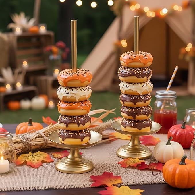 Donut Stand Metal 2 Pack,Display Tower for Dessert Table, Doughnut Holder for Birthday, Wedding, Baby Shower, Bridal Showers,Christmas, Party Supplies (Gold)