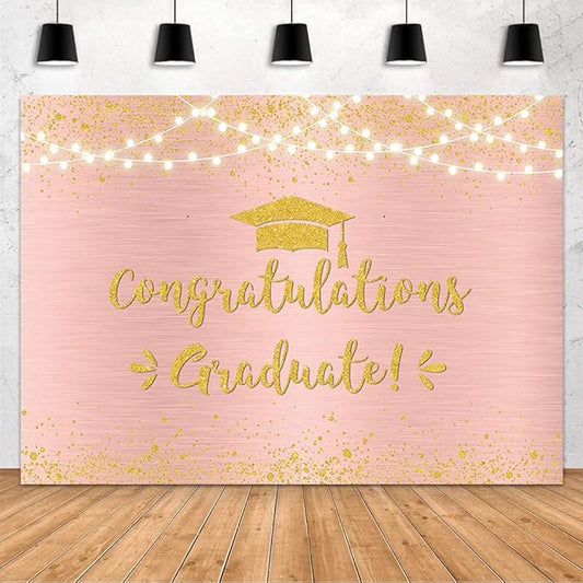 MEHOFOND Rose Gold Graduation Backdrop Class of 2026 Graduation Party Decorations Congratulation Graduate Backdrop 2026 Congrats Grad Banner Prom Party Decoration Photo Booth Props 7x5ft