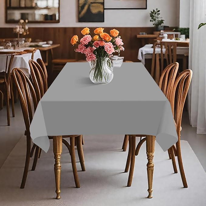 54IN X 320FT Plastic Table Cover Roll with Cutter Box, Cut to Size Plastic Table Cloths for Parties, Birthday, Disposable Tablecloth Roll for All Shape Tables (Silver Grey, 54 Inch X 320 Feet)