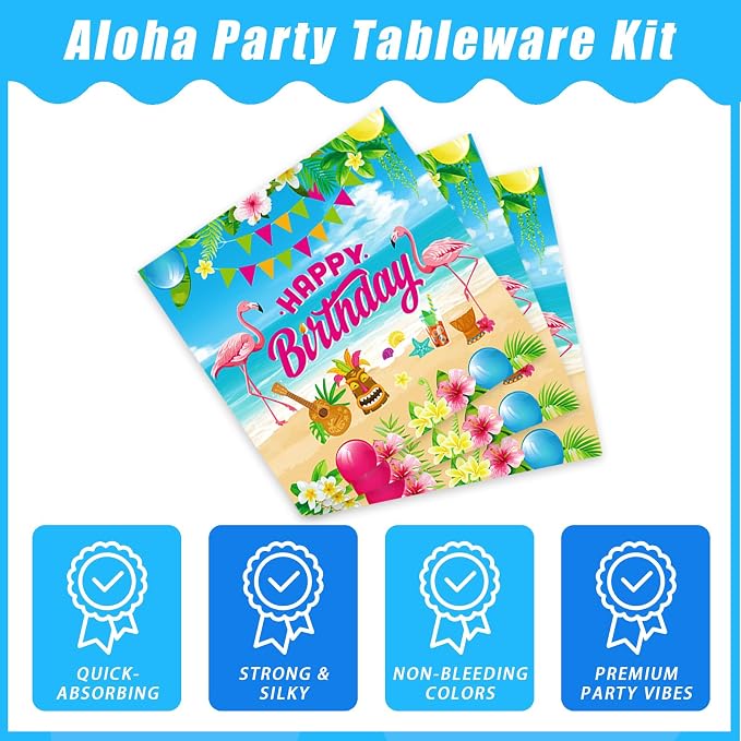 Kepeel 96 Pcs Hawaiian Aloha Party Decorations Supplies, Luau Tropical Birthday Party Plates Summer Beach Holiday Party Paper Plates Napkins Tableware Disposable Dinnerware Set , Serves 24
