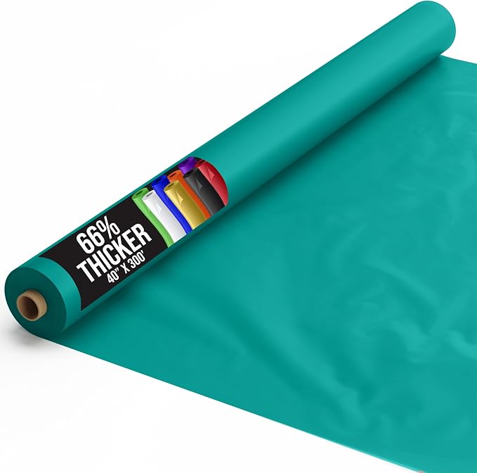 Party Solids 66% Thicker Premium Teal Plastic Table Cover Roll 40" X 300' Table Cloth Plastic Cover Roll Quality Thick Banquet Rolls Disposable Tablecloth Rolls Strong American Based Company