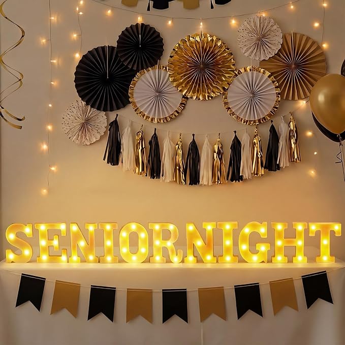 Honoson 11 Pcs Senior Night Party Decorations Senior Night Letter LED Lights Sign Neon Marquee Lights Table Decoration for High School College Grad Prom Party Supplies