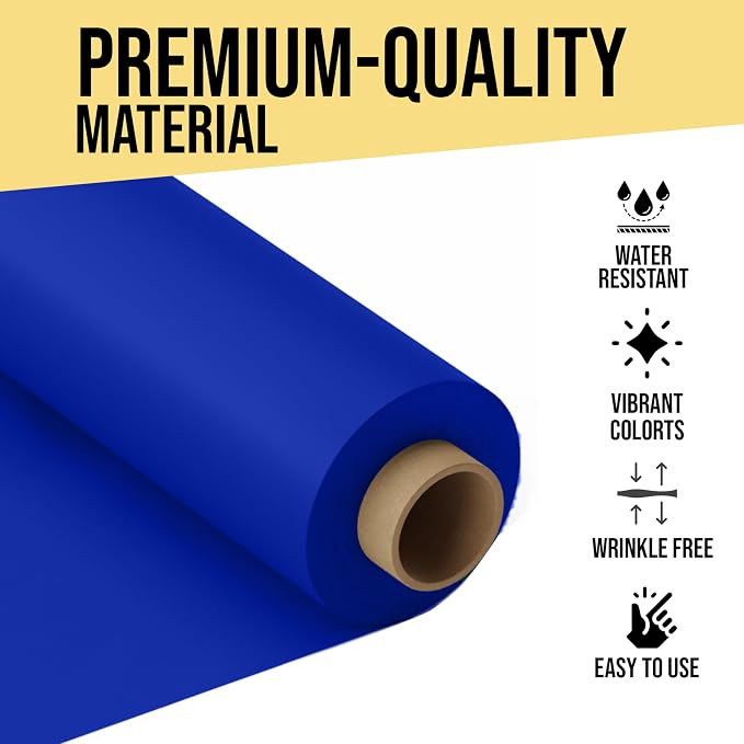 Party Solids 66% Thicker Premium Dark Blue Plastic Table Cover Roll 40" X 300' Table Cloth Plastic Cover Roll Quality Thick Banquet Rolls Disposable Tablecloth Rolls Strong American Based Company