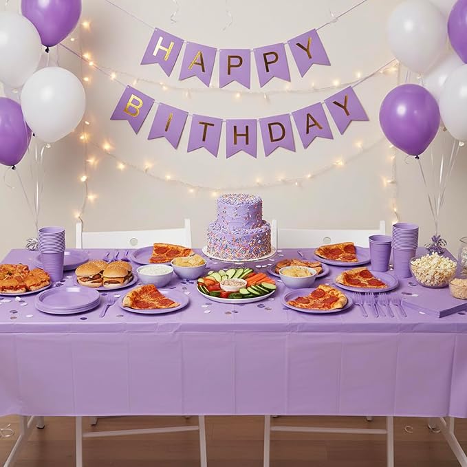 Lavender Plastic Plates for Party,50 Guest Disposable Plastic Plate Set 9" Plates,7" Dessert Plates,Napkins,12 oz Cups,Forks & Tablecloth for Baby Shower,Wedding,Birthday,Afternoon Tea Party