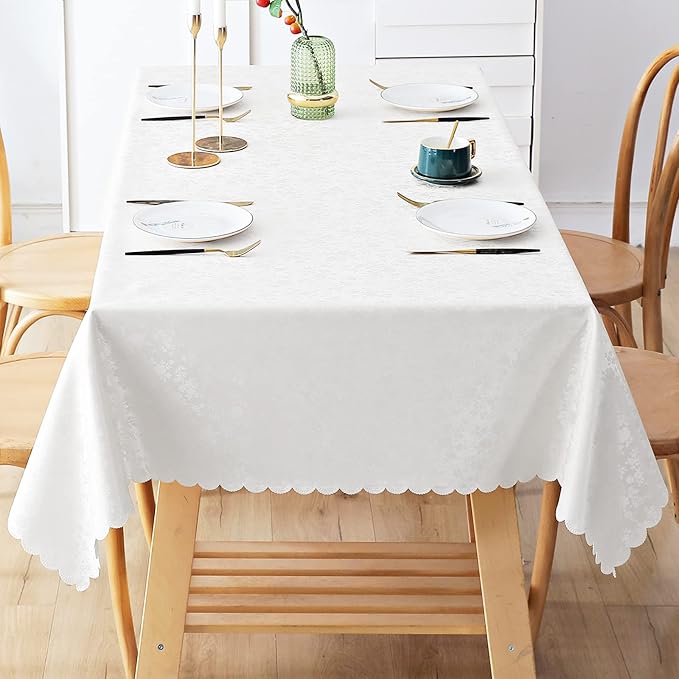 Smiry Rectangle Table Cloth, Waterproof Heavy Duty Vinyl Tablecloths, Wipeable Washable Table Cover for Kitchen and Dining Room (White, 60" X 120")