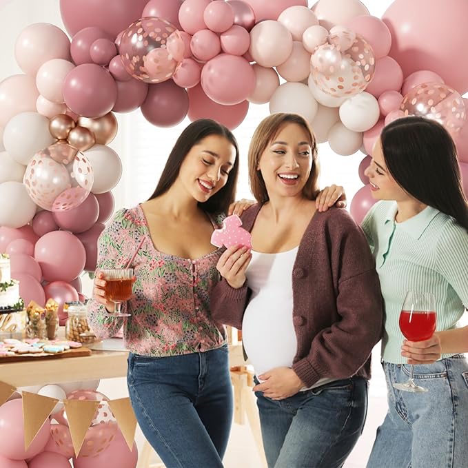 Amandir 173Pcs Dusty Rose Pink Nude Balloon Garland Arch Kit, 18In Retro Blush Peach Mauve White Sand Gold Confetti Balloons for Monther Day Shower Wedding Boho Birthday Party Decorations