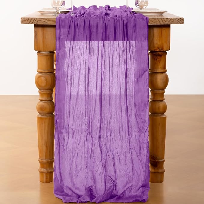 DeZerlor Dark Purple Cheesecloth Table Runner Spring Easter Table Runner Boho Gauze 120 Inches Cheese Cloth Easter Table Decorations for Wedding Bridal Baby Shower Parties