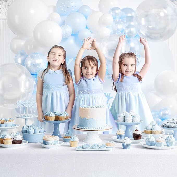 Blue Balloon Arch Kit 177Pcs Blue and White Balloon Arch Kit with Double Stuffed Pearl Balloons Clear Pearl Stickers for Wedding Birthday Bridal Shower Engagement Baby Shower Party Decorations