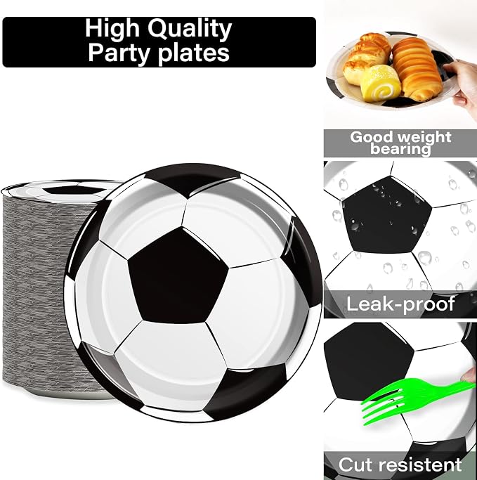 50 Guests Soccer Plates and Napkins Party Supplies Soccer Birthday Party Decorations Disposable Tableware Set Soccer Ball Dinnerware Favor for Party Decoration Favors, 200PCS