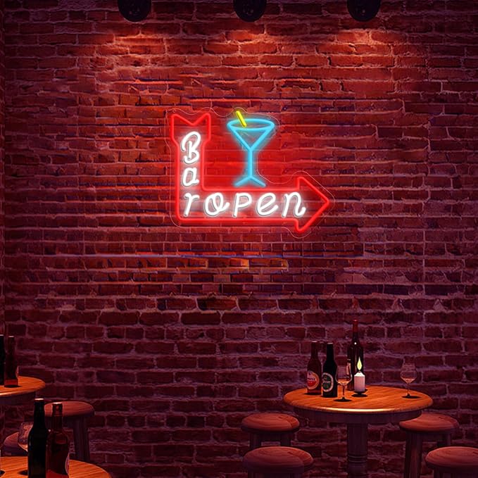 Bar Open Neon Sign, LED Bar Sign Light 15.35 x 11.81 Inch with Dimmer, USB Powered Wall Decor for Home Bar Man Cave Pub Restaurant Beer Bar Game Room Party Decor