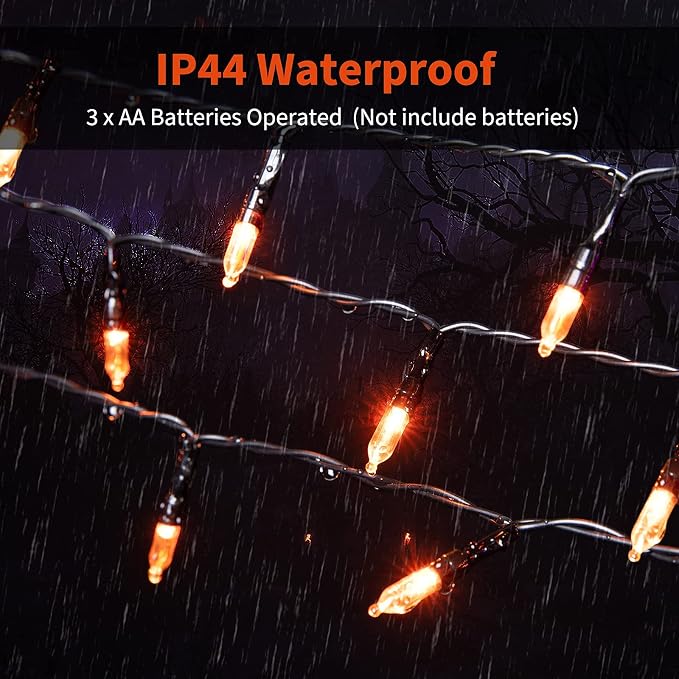 Halloween Orange String Lights Decorations，2 Pack 17.8 Feet 50 LED Battery Operated Mini String Lights with 8 Modes Waterproof for Outdoor Indoor Patio Xmas Tree Holiday Party Christmas Show