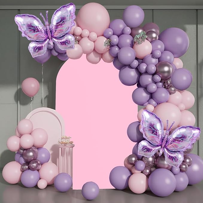 HAINARverS Wedding Arch Cover 7.2FT Spandex Fitted Stretchy Arch Stand Covers,2 Sided Round Top Chiara Backdrop Cover for Birthday Party Ceremony Banquet Baby Shower Arch Decoration(Pink)