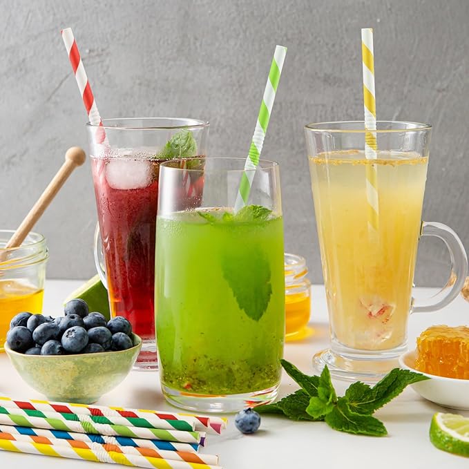 Pro Mael Paper Drinking Straws, Flexible Straws for Juices, Shakes, Smoothies, Disposable Straw for Birthdays, Weddings & Party (200 Pack, Assorted Colors)