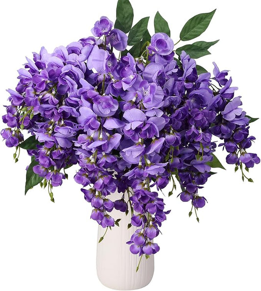 Wisteria Hanging Flowers, Spring Fake Flower for Vase, 2Pcs Silk Wisteria UV & Fading Resistant Faux Plants for Wedding Arch Backdrop Patio Garden Decoration Centerpiece Table (Purple)