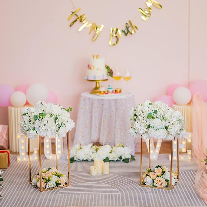 Gold Tall Stand for Wedding: 15.8in, With Metal Panel, Packs of 10 | Columnar Cube Shape, Easy to Assembly, Flowers Cakes Drinks Display Table Centerpieces for Wedding Party Event