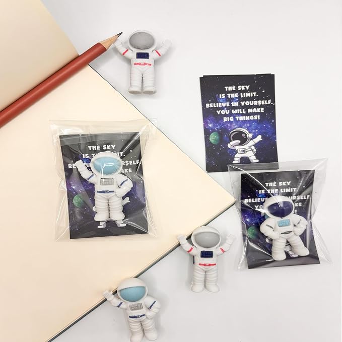 48 Sets End of School Years Gifts, Space Party Favors for Kids, Astronaut Erasers with Gift Tags, Outer Space Birthday Party Favors, Classroom Prizes for Students