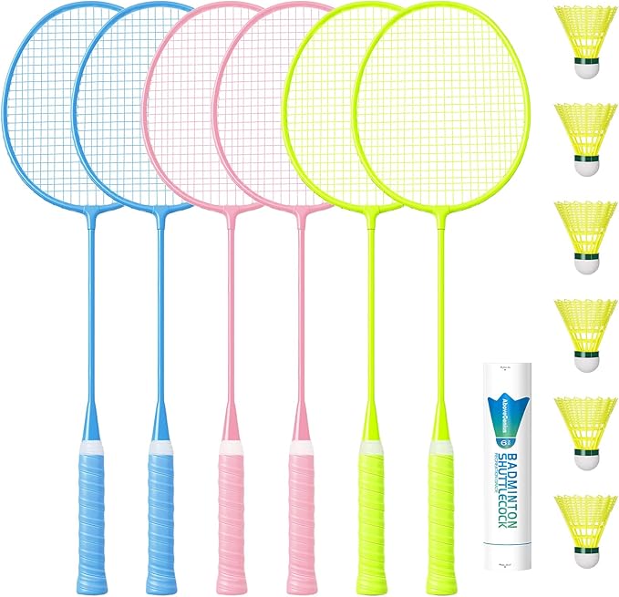 AboveGenius Badminton Rackets Set, Lightweight Badminton Set Includ 4/6 PCS Rackets, 6 Birdies, Outdoor Backyard Games, Racquets for Adults, Teens, Family Beginner