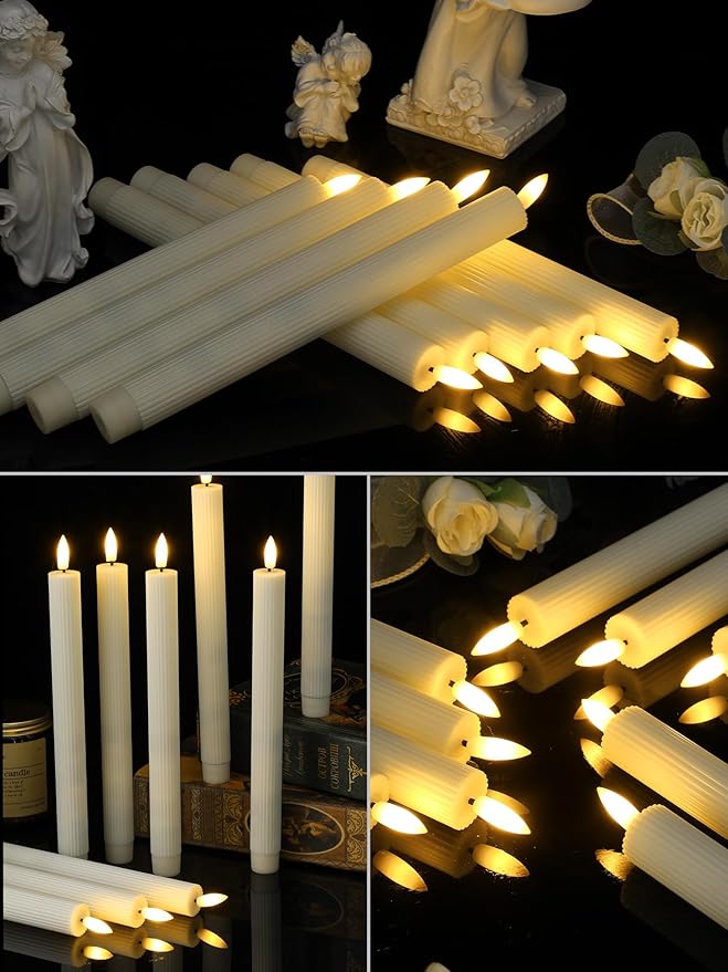 Funtery 48 Pcs Flameless LED Taper Candles Battery Operated Candles Bulk Realistic LED Candlesticks Flickering for Wedding Church Party Home Decor(Ivory,10 Inch,Elegant Style)