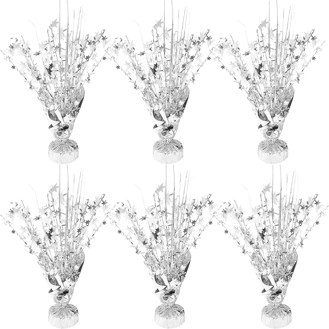 6 Pcs Metallic Foil Star Burst Table Centerpieces Patriotic Decoration for Wedding Birthday Graduation Veteran Day Memorial Day Holiday Party Supplies（Silver）