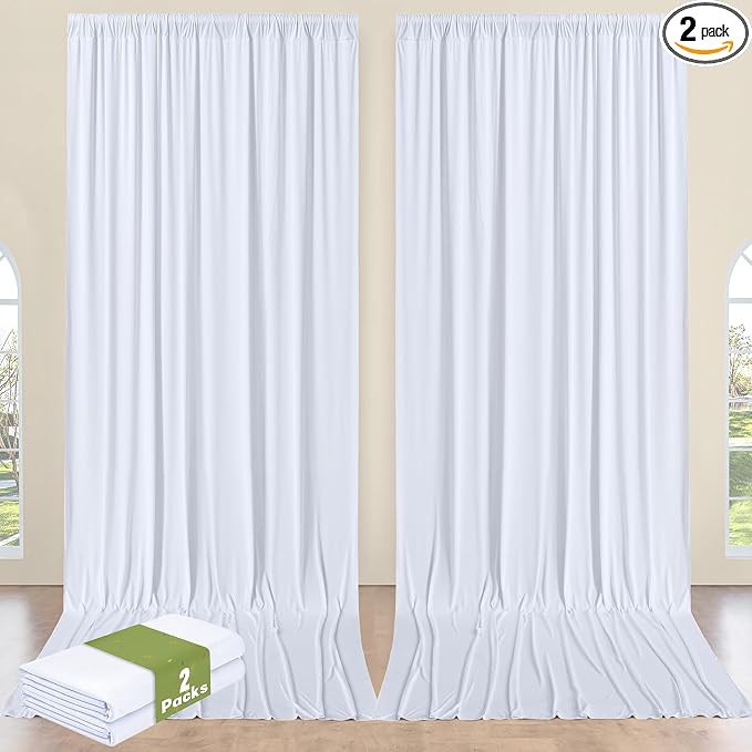 10ftx14ft White Backdrop Curtain for Wedding Parties, Wrinkle Free 2 Panels 14 ft Long Polyester Photo Backdrop Drapes Back Drop Cloth for Birthday Photography Background Party Backdrop