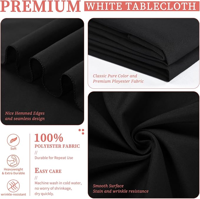 8 Pack Black Square Tablecloth 52 x 52 Inch Square Table Cloth,Wrinkle Resistant Washable Polyester Fabric Table Clothes Small Black Tablecloth for Wedding Dining Parties Restaurant Card Table