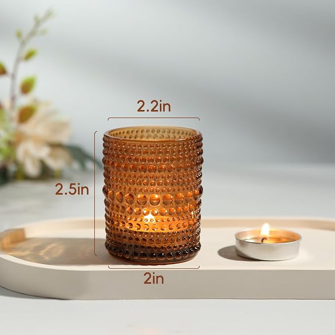 24pcs Amber Votive Candle Holders for Table, 2x2.5in Vintage Glass Small Tea Light Candles Holders for Home Decor, Tealight Candle Holder Decor for Wedding Centerpieces Baby Shower