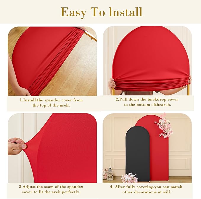 Black Red Arch Cover 2 Set-7.2 and 6ft Arch Backdrop Cover Spandex Wedding Arch Stand Covers for Birthday Party Baby Shower Retirement Graduation Banquet Halloween Photo Background Decorations