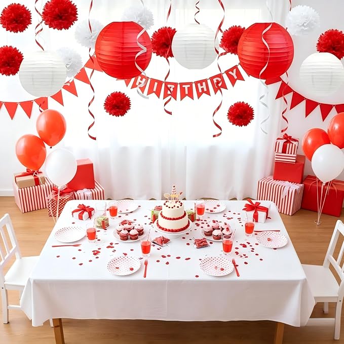 CC wonderland zone 12pcs Red and White Paper Lanterns,Hanging Paper Lanterns for Baby Shower Wedding Valentine's Day Engagement Birthday Party Decorations