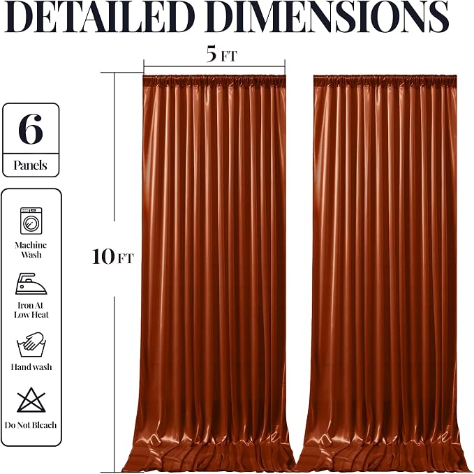 30x10ft Terracotta Glitter Backdrop Curtain for Parties, Wrinkle Free Satin Photo Backdrop Drapes 6 Panels 5x10FT Shimmer Back Drop Cloth for Wedding Birthday Baby Shower Photography Background Decor
