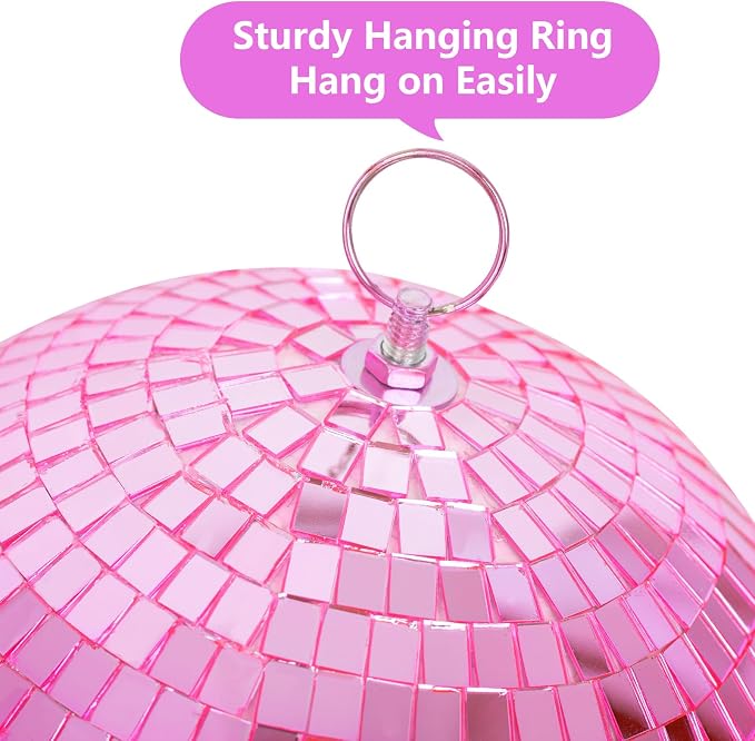 Mirror Ball, MUZTOP 10 Inch Disco Ball with Hanging Ring, Light Mirror Ball for Disco Parties DJ Stage Wedding Christmas Home Decor, Pink