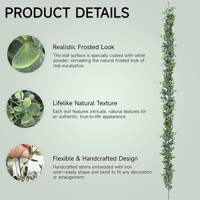 4 Pack Artificial Eucalyptus Garland, 5.5ft Faux Eucalyptus Vines with Lifelike Silver Dollar Leaves, Handmade Greenery Garland for Wedding Arch Decor, Table Runner, Home Party Backdrop