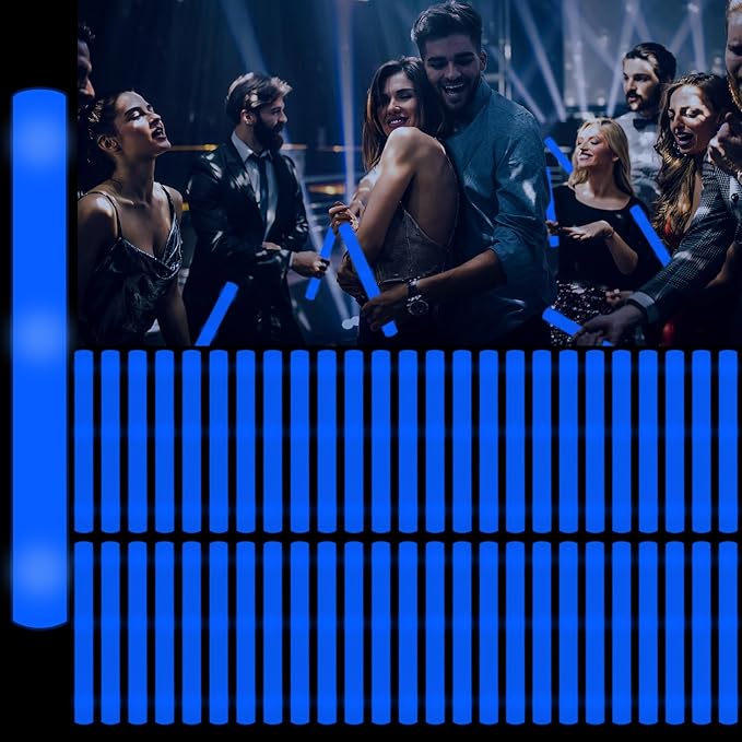 60Pack LED Glow Foam Sticks Bulk,Light Up Glow Sticks with 3 Flashing Modes,Blue Glow Wands Party Pack,Glow In The Dark Party Supplies for Valentines Day,July 4th, Wedding,Birthday,Concert