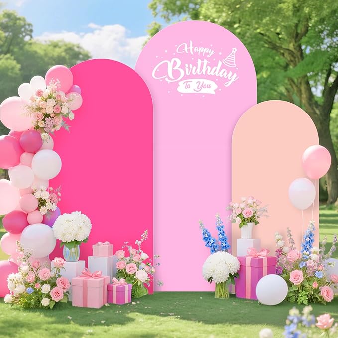 Set of 3 Arch Cover Pink Arched Backdrop Cover 6FT 5FT 4FT Wedding Arches Backdrop Stand Covers Spandex Chiara Backdrops Arch Covers for Birthday Party Bridal Baby Shower Ceremony Decorations