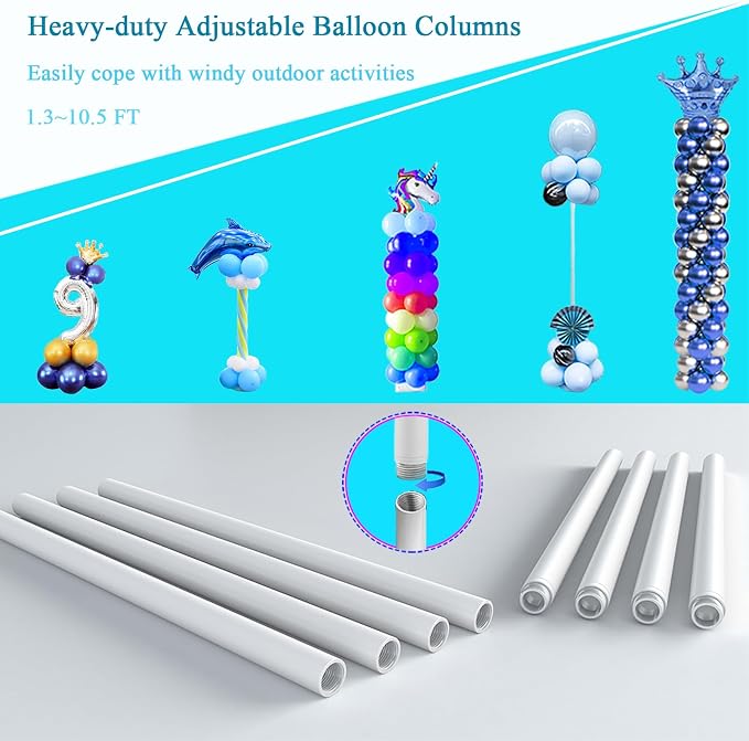Decojoy Balloon Arch Stand, 7.5ft Large Round Backdrop Frame, Adjustable Half Circle Arch, 2 set Reusable Metal Ballon Column Kit with Base 3IN1 for Birthday, Wedding, Graduation, Shower Party