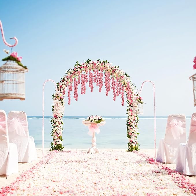 12PCS Artificial Wisteria Hanging Flowers 3.6ft Dusty Pink Fake Hanging Flowers Garland Silk Flowers Rattan String Faux Wisteria Vine for Garden Home Wedding Arch Decoration (Dusty Pink)