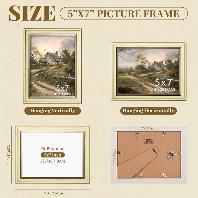 5x7 Picture Frame – Vintage Picture Frames for Tabletop & Wall Mount, 5 x 7 Photo Frame for Living Room, Bedroom, Office Décor & Wedding Gift