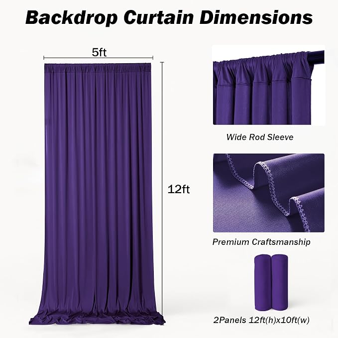 10ft×12ft Deep Purple Backdrop Curtains for Wedding Parties, 2 Panels Wrinkle Free Polyester Photo Backdrop Drapes Back Drop Cloth for Birthday Photography Background