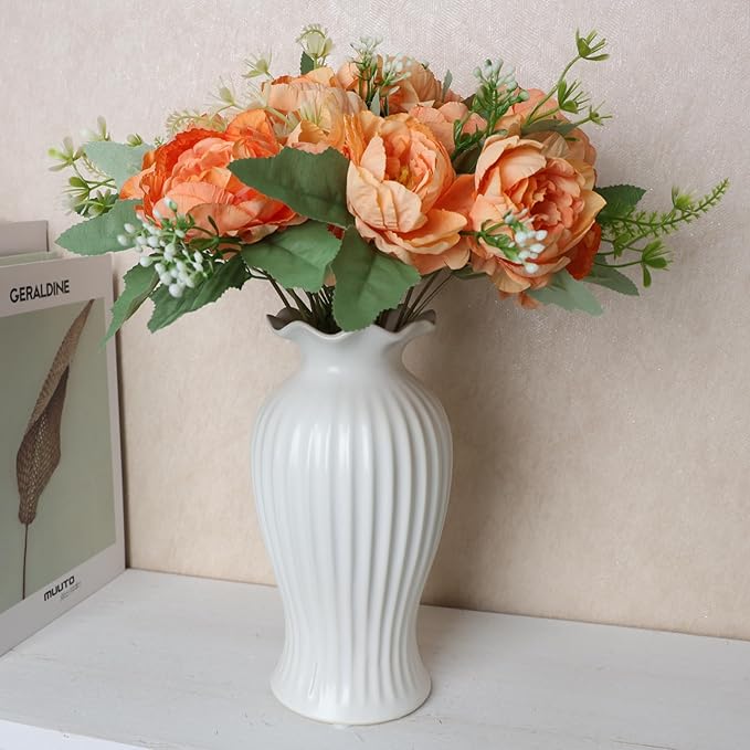 12 Packs Fall Peonies Artificial Flowers, Faux Peony Bouquet Silk Peonies Flowers for Centerpiece Table Wedding Party Home Decor (Orange)