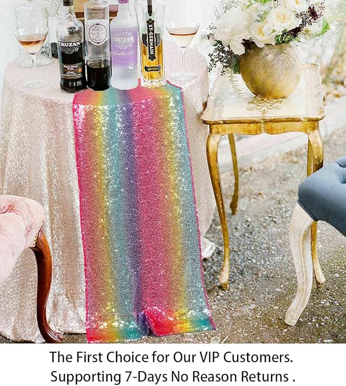 ShinyBeauty Rainbow Table Runners - Pack of 2 Sequined 12inx108in Multicolor Dining & Coffee Table Runner - 108 Inches Long Fall Style