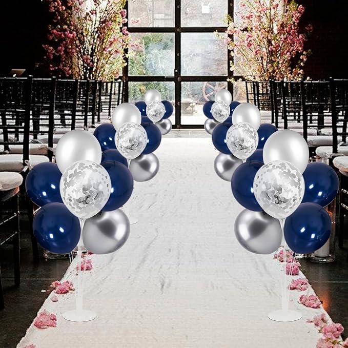 ZJDHPTY 4 Set Balloon Stand with Navy Blue and Silver Balloons | Centerpiece Table Decorations for Birthday Wedding Anniversary Retirement New Years Graduation Decorations Class of 2026