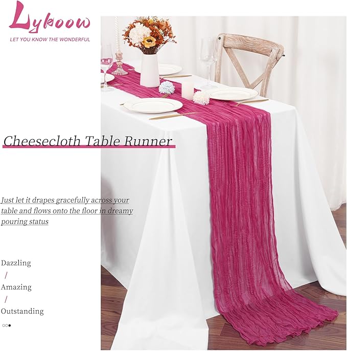 15 Packs Cheesecloth Table Runner Hot Pink,10 Ft Hot Pink Table Runner for Wedding, Rustic Gauze Boho Decoration for Wedding Party Bridal Shower,21.5x120in