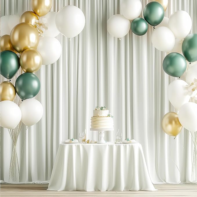 12 Panels 5x12ft Ivory Backdrop Curtains for Parties, Wrinkle Free Polyester Ivory Photo Backdrop Drapes 12 ft Long Back Drop Cloth for Wedding Birthday Photography Background Party